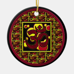 Beautiful Om Aum Symbol w/Circles and Squares Ceramic Tree Decoration