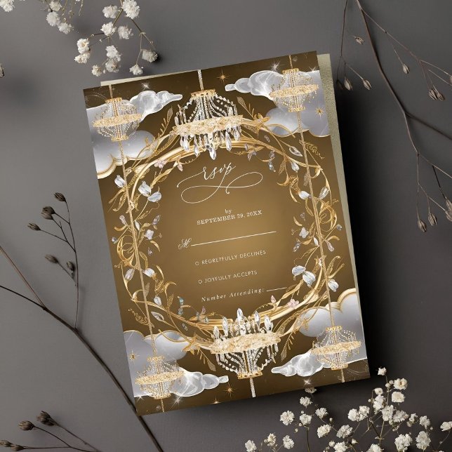 Beautiful Opulent Gold and Crystals Wedding RSVP Card (Creator Uploaded)