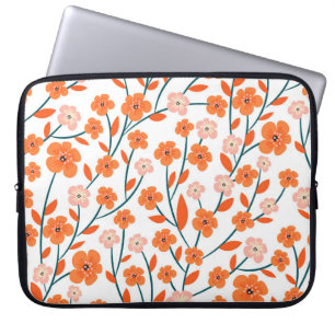 Beautiful orange and pastel flowers seamless patte laptop sleeve