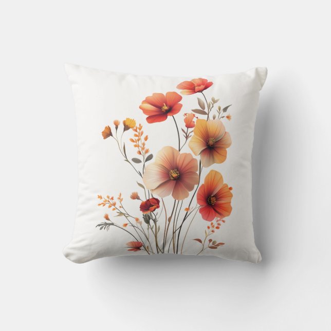 Beautiful Orange and Yellow Spring  Flowers Cushion (Front)