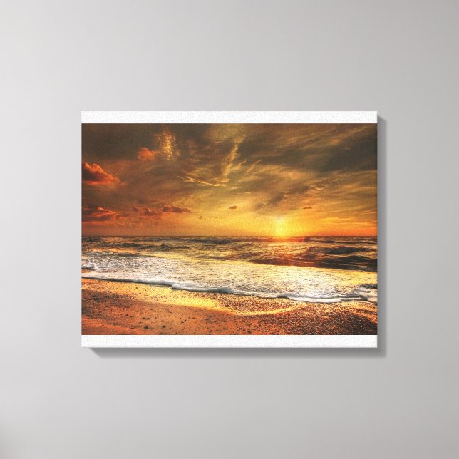 Beautiful Orange Beach Ocean Sunset Canvas Print (Front)