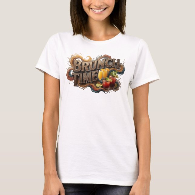 Beautiful Orange BRUNCH TIME Print T-Shirt (Front)