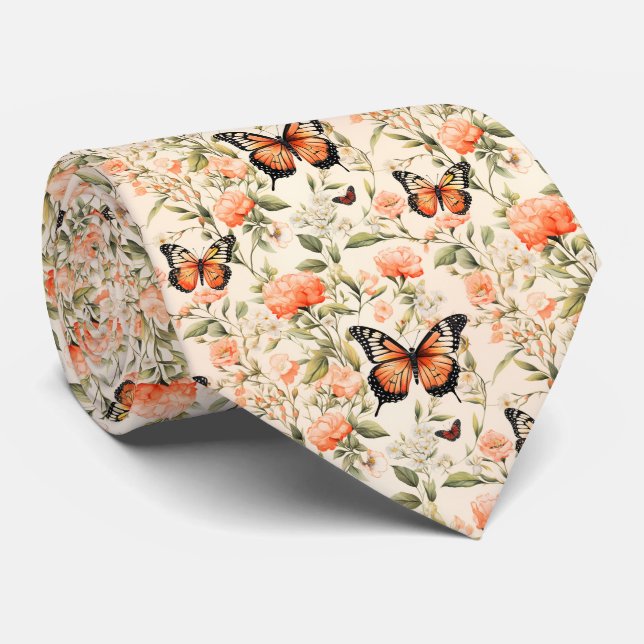 Beautiful Orange Butterflies On Pale Orange Tie (Rolled)