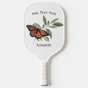 Beautiful Orange Butterfly on Branch with Names Pickleball Paddle