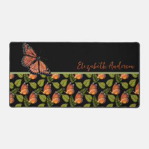 Beautiful Orange Butterfly Pattern with Name Desk Mat