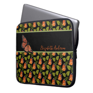 Beautiful Orange Butterfly Pattern with Name Laptop Sleeve