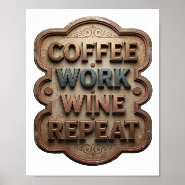 Beautiful Orange COFFEE WORK WINE REPEAT Print (Front)