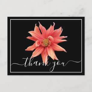 Beautiful Orange Dahlia Black Back Chic Thank You Postcard