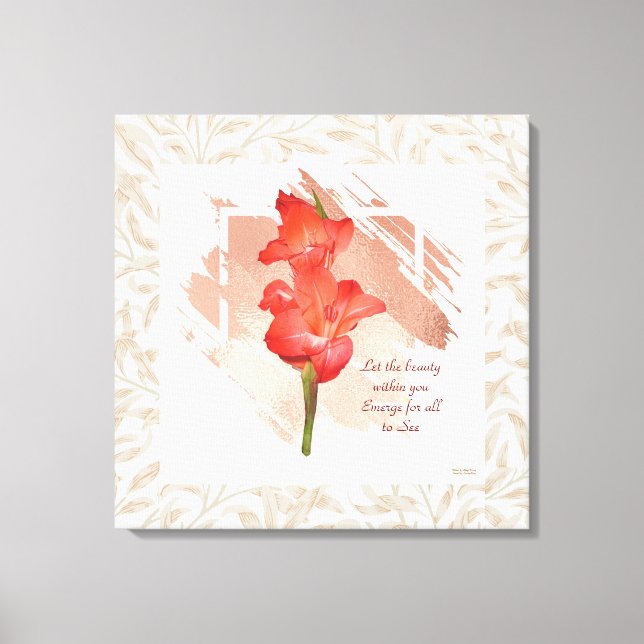 Beautiful Orange Floral Leaf Frame Canvas Wall Art (Front)