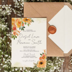 Beautiful Orange Floral Wedding Invitation