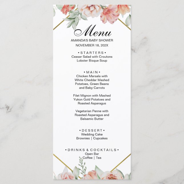 Beautiful Orange Florals Menu (Front)