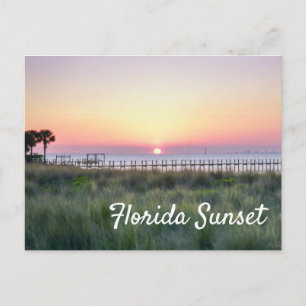 Beautiful Orange Florida Sunset Dock Pier Postcard
