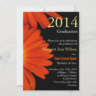 Beautiful orange gerbera flowers graduation invitation