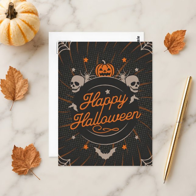 Beautiful Orange Happy Halloween Postcard (Halloween postcard  🎃👻)