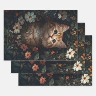 Beautiful Orange Kitten with Wildflowers Decoupage Wrapping Paper Sheet