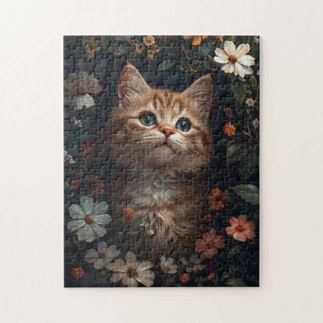 Beautiful Orange Kitten with Wildflowers Jigsaw Puzzle (Vertical)