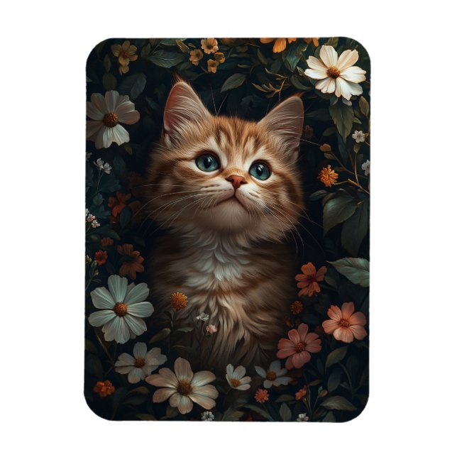 Beautiful Orange Kitten with Wildflowers Magnet (Vertical)