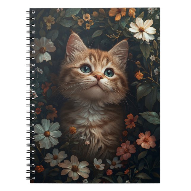 Beautiful Orange Kitten with Wildflowers Notebook (Front)