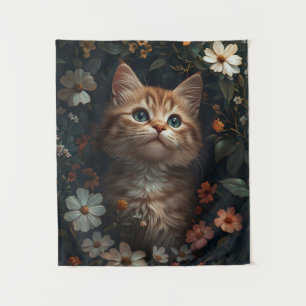 Beautiful Orange Kitten with Wildflowers Tapestry