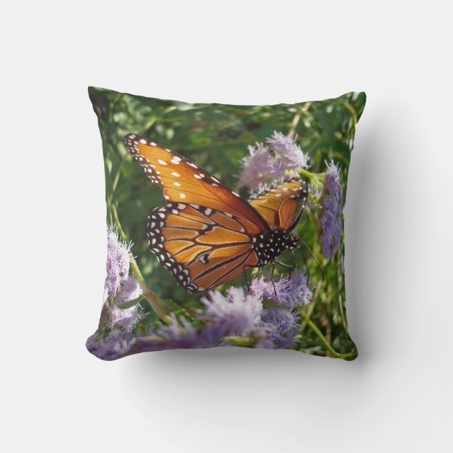 Beautiful Orange Monarch Butterfly with Flowers Cushion (Front)