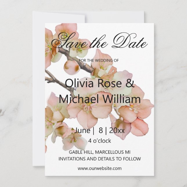 Beautiful orange pink floral SAVE THE DATE  Invitation (Front)