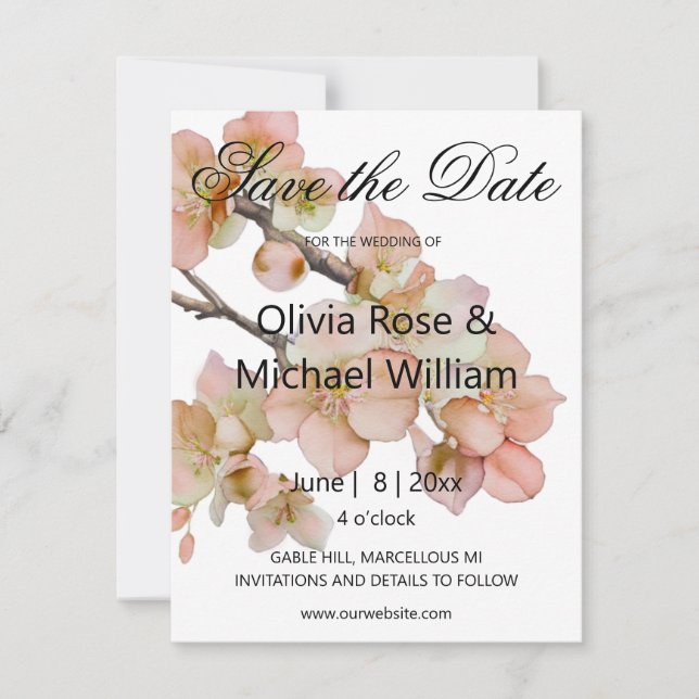 Beautiful orange pink floral SAVE THE DATE WEDDING (Front)