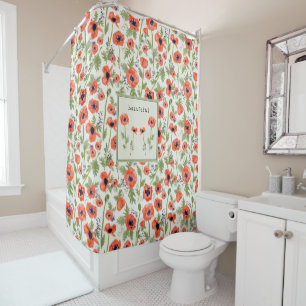 Beautiful Orange Poppy Watercolor Flower Pattern Shower Curtain