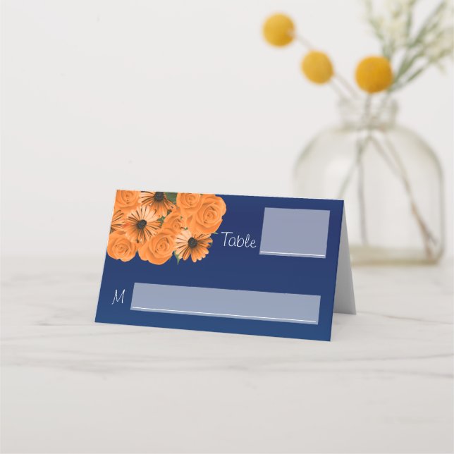 Beautiful Orange Rose and Navy Blue  Place Card (Front)