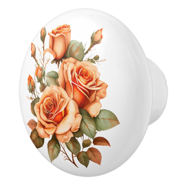 Beautiful Orange Rose Stems Ceramic Knob (Right)