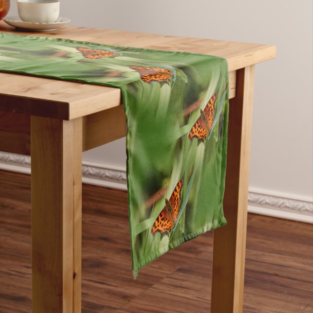 Beautiful Orange Satyr Comma Butterfly Short Table Runner (In Situ)