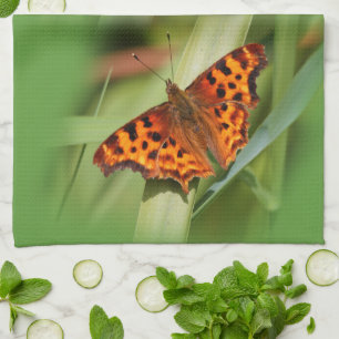 Beautiful Orange Satyr Comma Butterfly Tea Towel