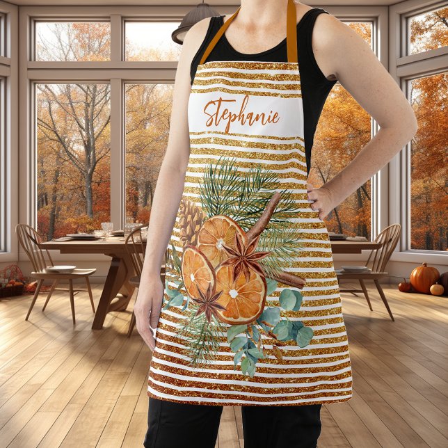Beautiful Orange Slice Pine Bouquet Christmas   Apron (Creator Uploaded)