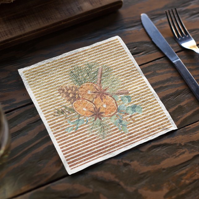 Beautiful Orange Slice Pine Bouquet Christmas   Napkin (Creator Uploaded)