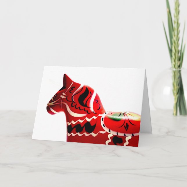 Beautiful Orange Swedish Dala Horse Card (Front)