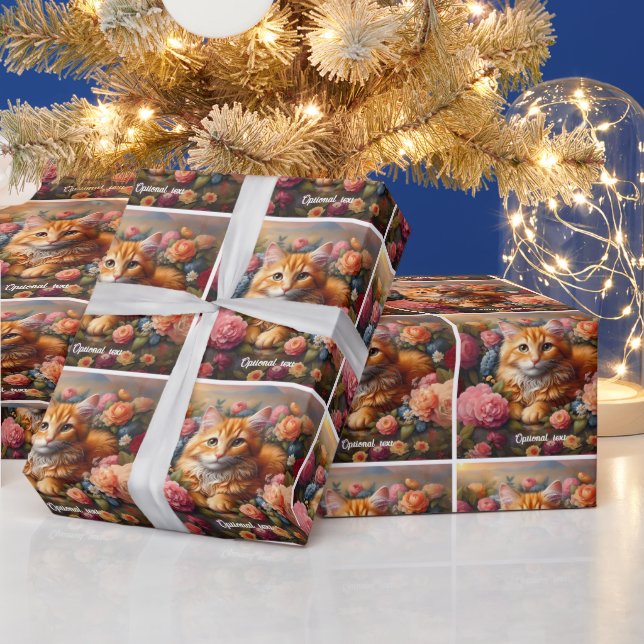 Beautiful Orange Tabby Cat and Flowers Wrapping Paper (Holidays)