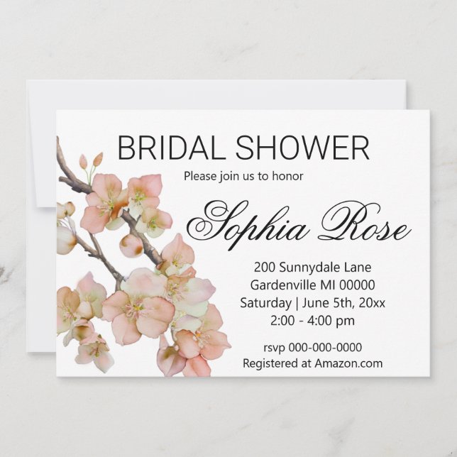 Beautiful orange watercolor floral bridal shower invitation (Front)