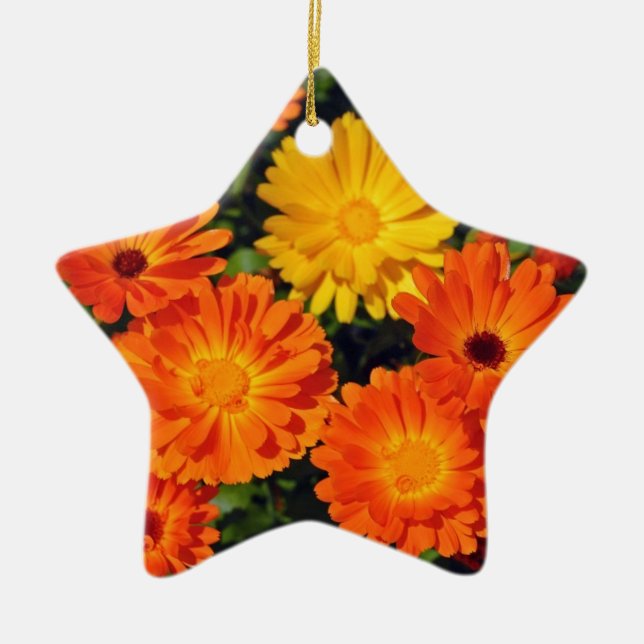 Beautiful orange zinnia flower garden ceramic tree decoration (Front)
