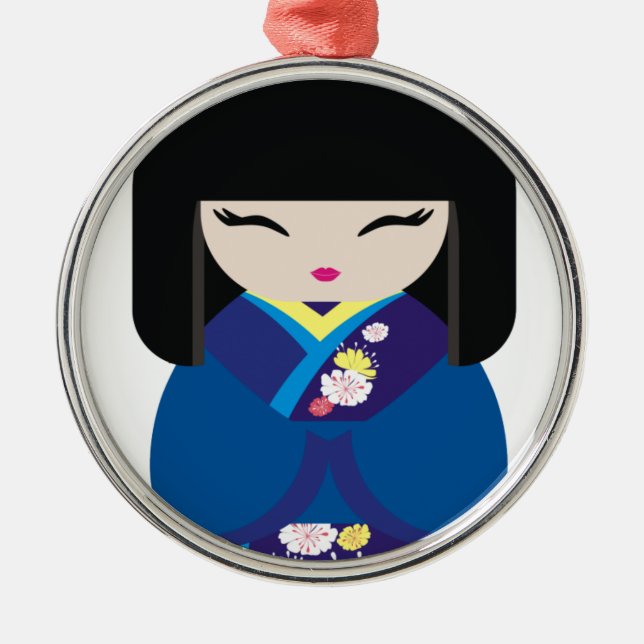 Beautiful Oriental Chinese Japanese Doll Metal Tree Decoration (Front)