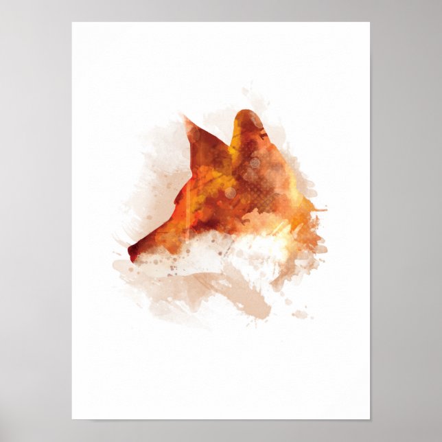 Beautiful Original Fox Watercolour Design Poster (Front)
