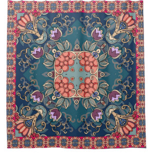 Beautiful ornament with lilac tulip flowers and ab shower curtain