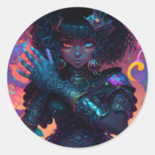 Beautiful Ornate Cybernetic Girl Classic Round Sticker