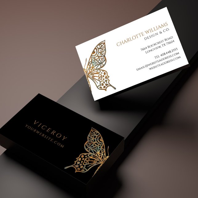 Beautiful Ornate Decorative Butterfly Logo Black Business Card (Creator Uploaded)