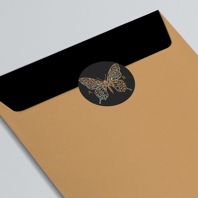 Beautiful Ornate Decorative Butterfly Logo Black Classic Round Sticker (Creator Uploaded)