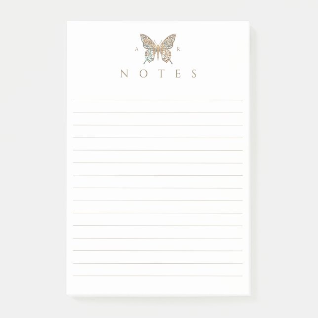 Beautiful Ornate Decorative Butterfly Logo Lined Post-it Notes (Front)