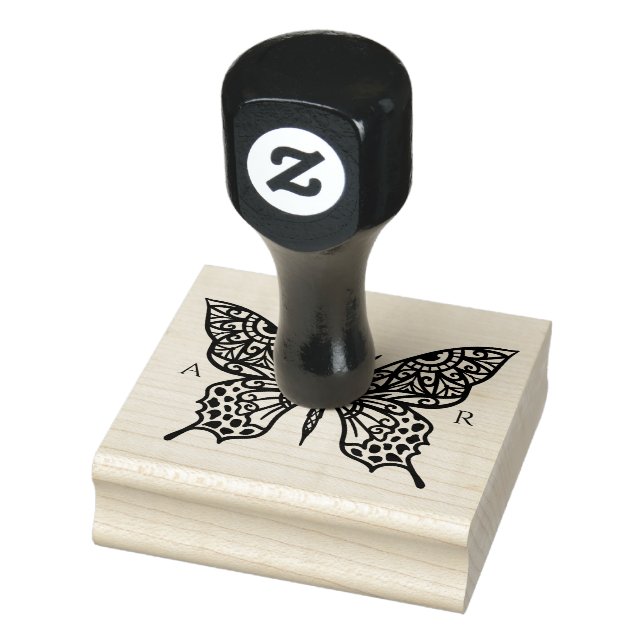 Beautiful Ornate Decorative Butterfly Logo Rubber Stamp (Stamp)