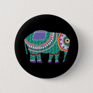 Beautiful Ornate Elephant 6 Cm Round Badge