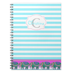 Beautiful Ornate Elephant Monogram Spiral Notebook