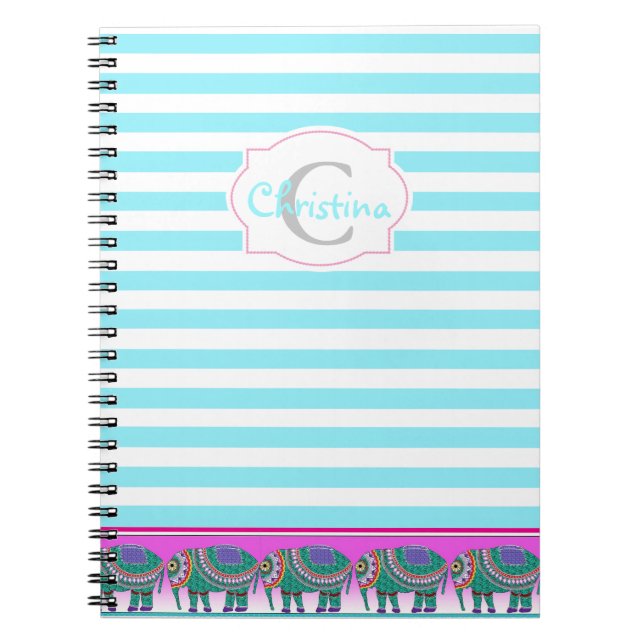 Beautiful Ornate Elephant Monogram Spiral Notebook (Front)