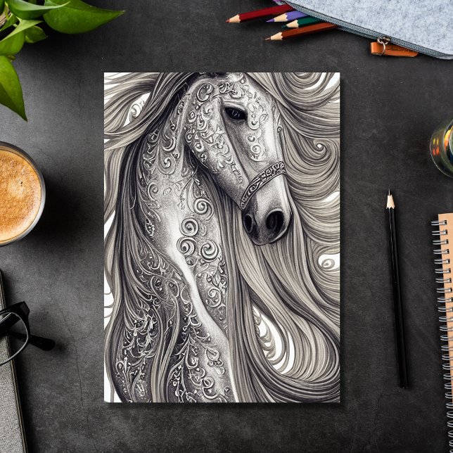 Beautiful Ornate Silver Gray Horse Birthday Card (Beautiful Ornate Silver Gray Horse Birthday Card)