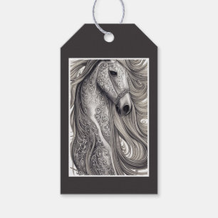 Beautiful Ornate Silver Grey Horse Birthday Gift Tags